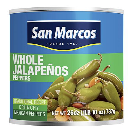San Marcos Whole Jalapeno Peppers, 26 Ounce & More~$1.55 With S&S @ Amazon