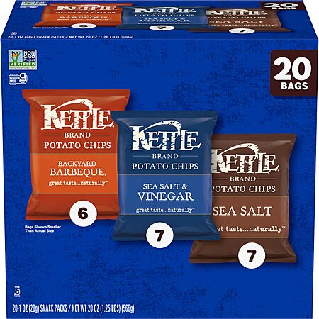 Kettle Brand Potato Chips Variety Pack, 1 Oz, 20 Ct~$8.06 With S&S @ Amazon