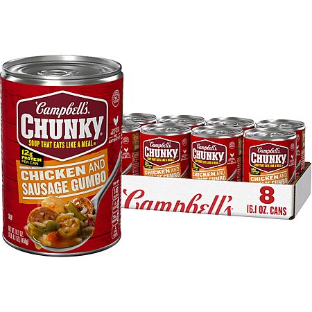 Campbell’s Chunky Soup, Chicken and Sausage Gumbo, 16.1 oz Can (Case of 8)~$12.89 With S&S @ Amazon