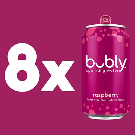 bubly Sparkling Water, Raspberry, 12 Fl Oz Cans (8 Pack) Zero Sugar, Zero Calories, Seltzer Water~$3.21 With S&S @ Amazon
