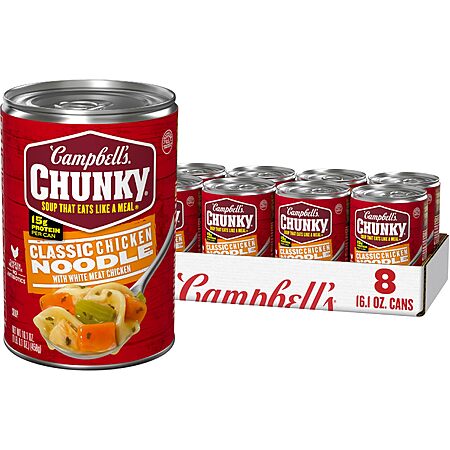 Campbell’s Chunky Soup, Classic Chicken Noodle Soup, 16.1 Oz Can (Case of 8)~$13.02 With S&S @ Amazon