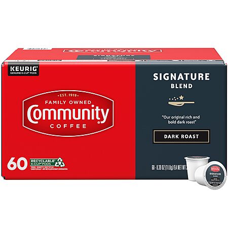 Community Coffee Signature Blend 60 Count Coffee Pods, Dark Roast, Compatible with Keurig 2.0 K-Cup Brewers, Box of 60 Pods~$24.92 With S&S @ Amazon