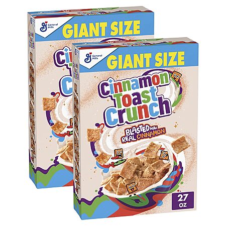 Original Cinnamon Toast Crunch Breakfast Cereal, 27 OZ Giant Size Box (Pack of 2)~$8.27 With S&S @ Amazon