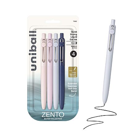 uniball™ Zento Gel Pens, Black Ink, 0.7mm Medium Point, 4 Count | Retractable, Smooth Writing, Quick-Drying, No Smear, No Bleed~$5.29 With S&S @ Amazon
