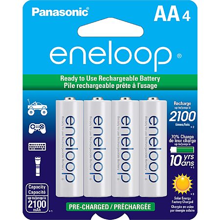 4-Pk Panasonic eneloop AA Ni-MH Pre-Charged Rechargeable Batteries $8.95
