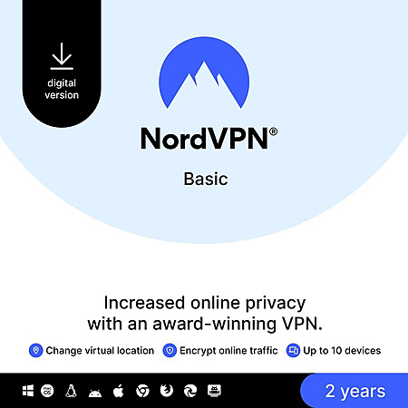2-Year NordVPN Basic Premium VPN Service (10-Devices) $50