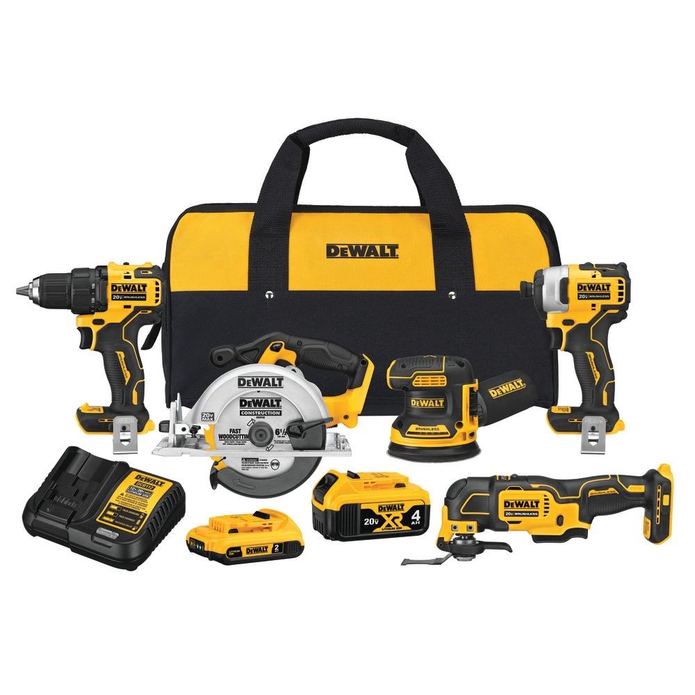 $299 DEWALT 20-Volt MAX XR Lithium-Ion Cordless Combo Kit (5-Tool) with (1) 4.0Ah Battery, (1) 2.0Ah Battery, Charger & Bag-DCK560D1M1