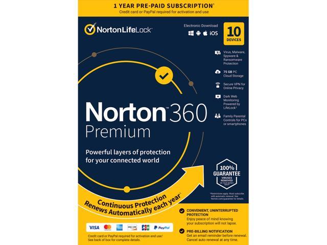Norton 360 Premium - Antivirus software for 10 Devices with Auto Renewal - Includes VPN, PC Cloud Backup & Dark Web Monitoring powered by LifeLock [Key card] $29.99