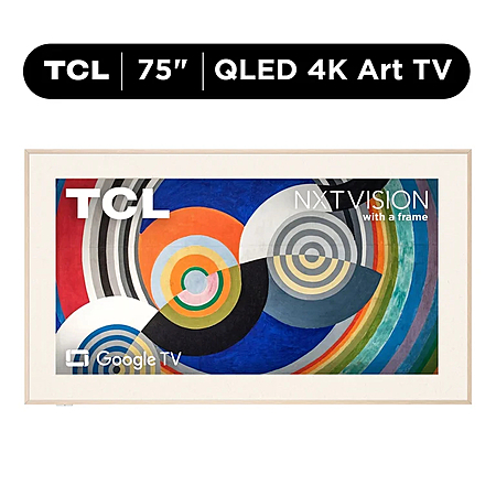 TCL 75" Class NXTVISION TV QLED 4K Smart Google TV and Flush Wall Mount (New 2024) - Art TV, Matte Anti-Glare Screen, 120Hz - 75A300W