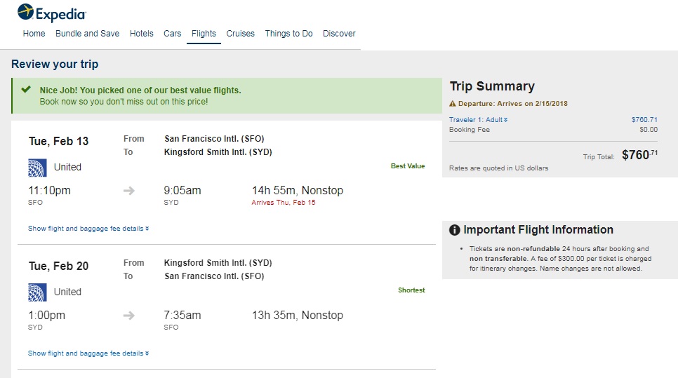 San Francisco to Sydney Australia $760 RT Nonstop on United Airlines (travel Feb-Sept, a few SUMMER dates)