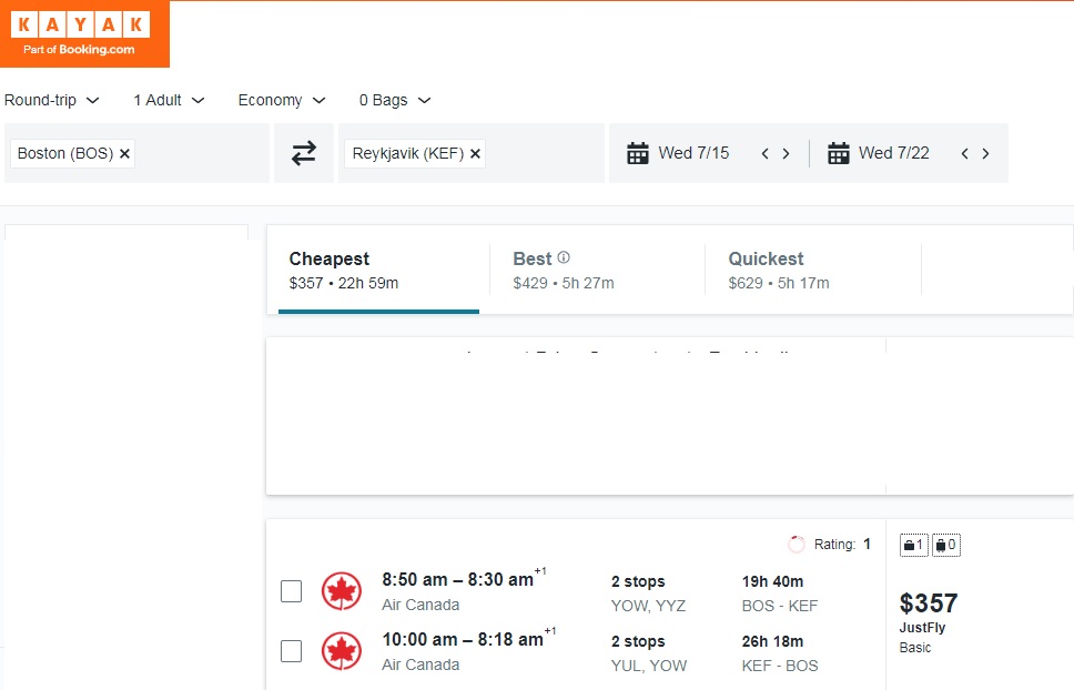 Boston to Iceland $357 RT Airfares on Air Canada Economy Light (Travel SUMMER June - August 2020)