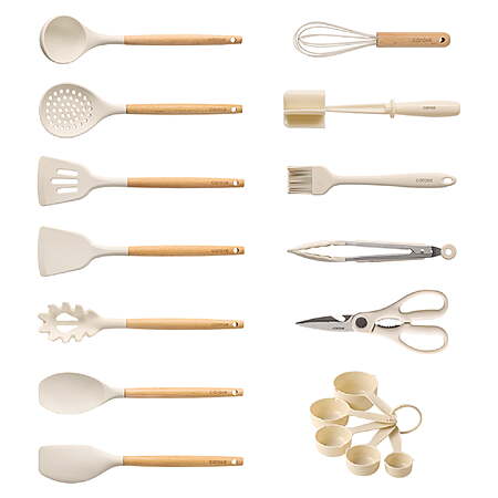 Carote 17-Piece Heat-Resistant Silicone and Wood Cooking Utensil Set ...
