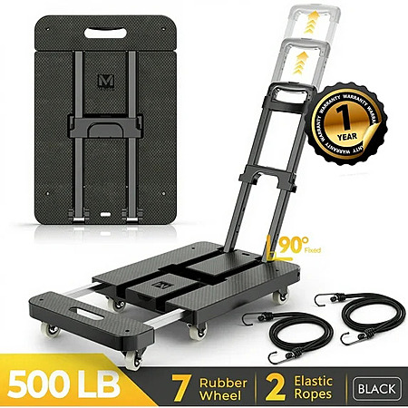 M BUDER Folding Hand Truck, 500 LBS Heavy Duty Dolly Cart with 6 Wheels for $37.99