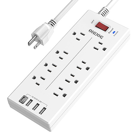 6' ONDOG 2100-Joules Surge Protector Power Strip (8x AC, 3x USB-A, 1x USB-C) $13 