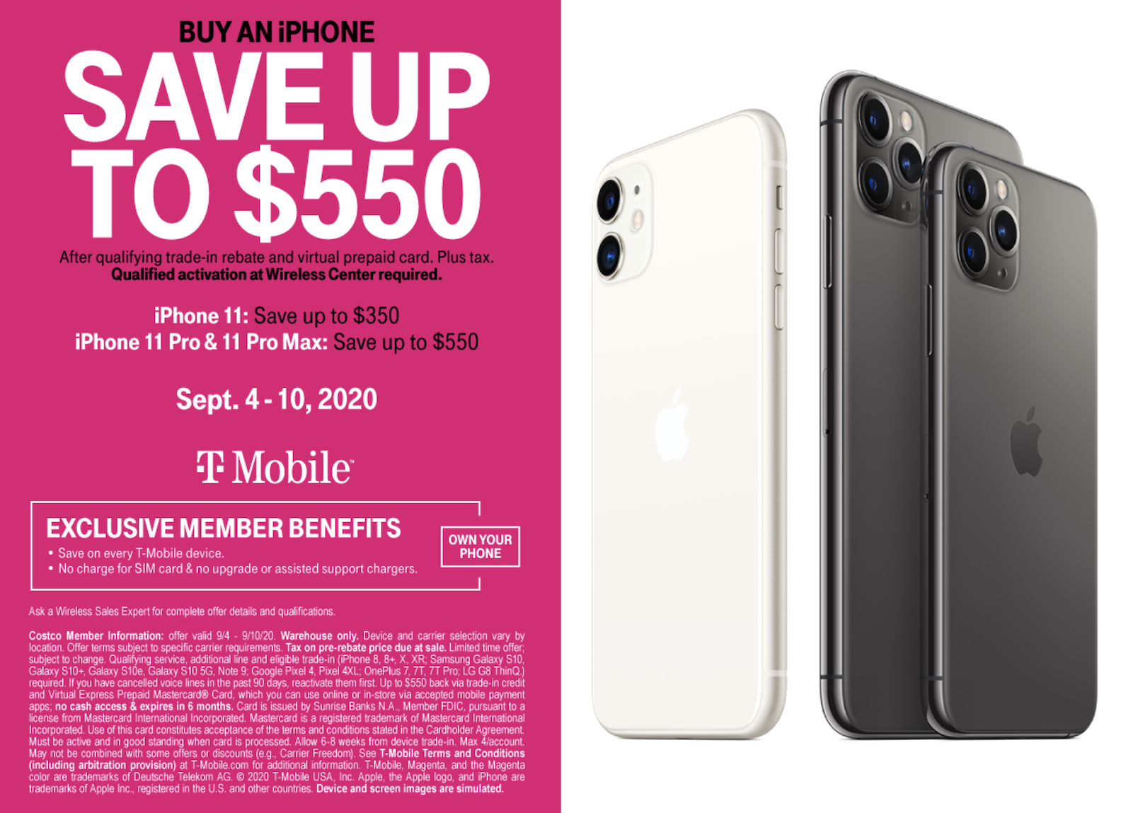 T-Mobile At Costco Warehouse: Get iPhone 11/11 Pro/11 Pro Max via Rebate up to $550 (Trade-In + New/Upgrade)