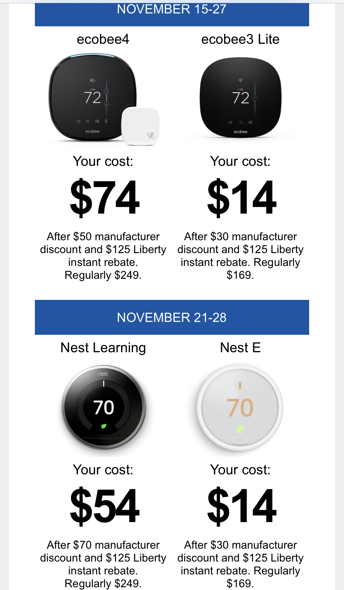 Nest and Ecobee Thermostats starting at $14
