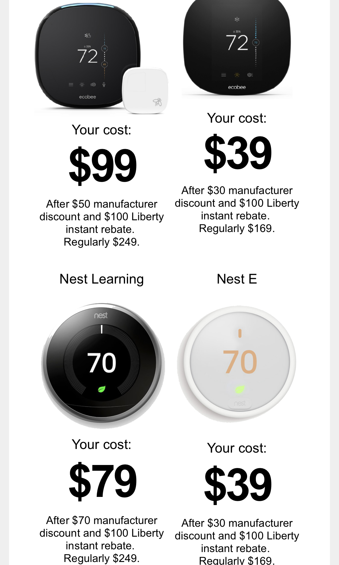YMMV Liberty Utilities ongoing Black Friday Sale Ecobee Smart Thermostat $99, Ecobee Lite $39