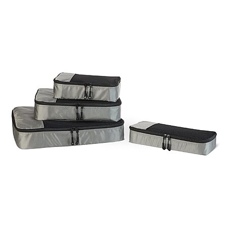 Amazon Essentials 4-Piece Packing Cubes Travel Accessories Set, Space-Saving Luggage Organizers with Double Zipper, Mesh Top, Small/Medium/Large/Slim, Gray $7.22 AC