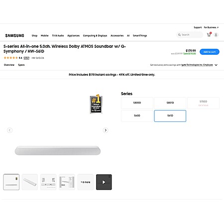 Samsung S61D Soundbar for $179.99!