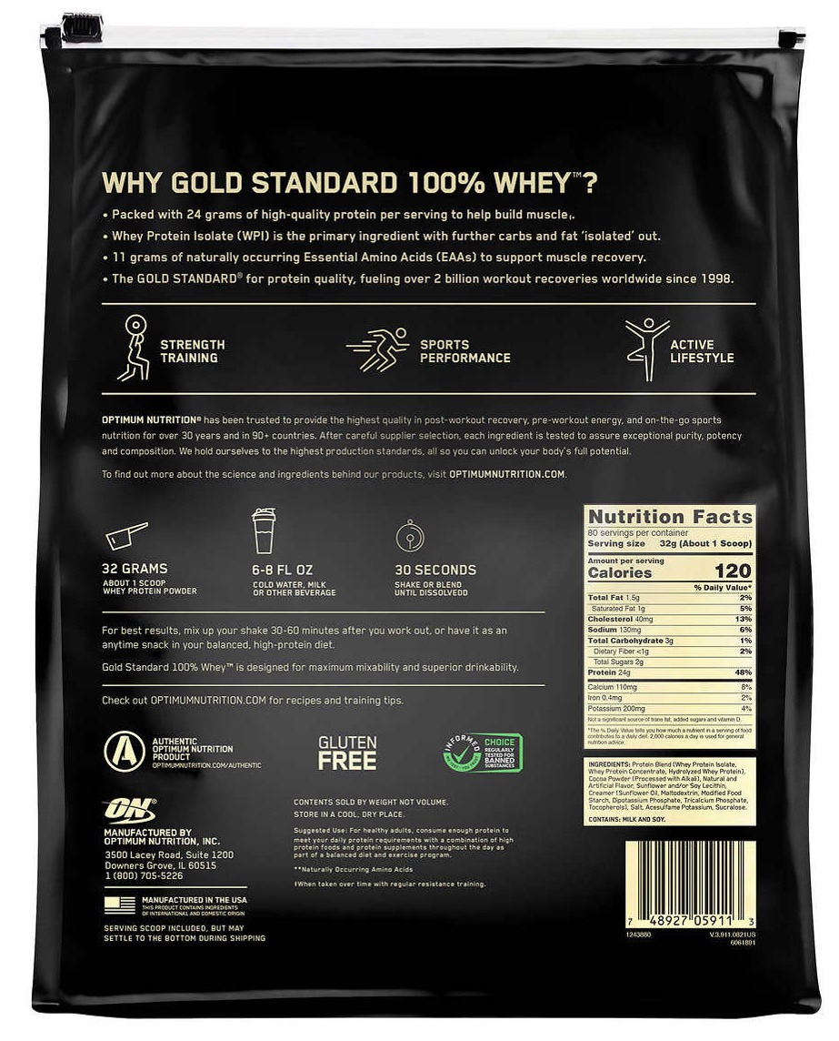 COSTCO Optimum Nutrition Gold Standard 100% Whey Protein Powder, 5.47 ...