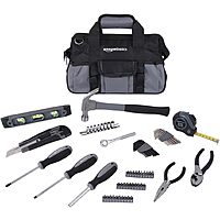 $25.72: 65-Piece Amazon Basics Home Basic Repair Tool Kit Set With Bag at Amazon