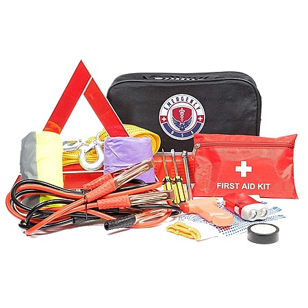 thumbnail interactive-video image 1 of Roadside Emergency Car Kit With Jumper Cables, First Aid & Safety Gear For Cars & Trucks 1 of 2