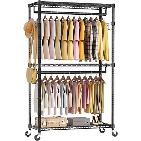 OLIXIS Clothes Rack with Wheels Adjustable Heavy Duty Garment Rack ...