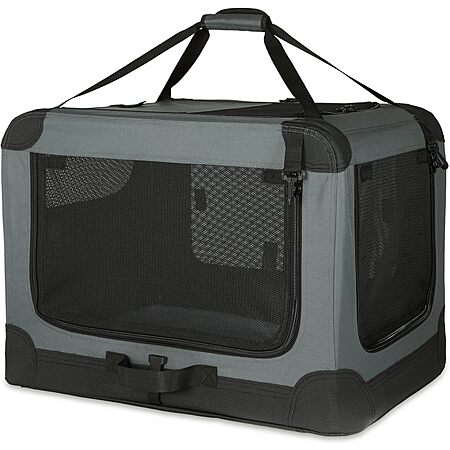 Amazon Basics 4-Door Portable Soft-Sided Folding Travel Crate Kennel for Cat, Dog, and Other Small Animals, Grey, S 26" x 18" x 18" + Free Shipping w/ Prime $19.99