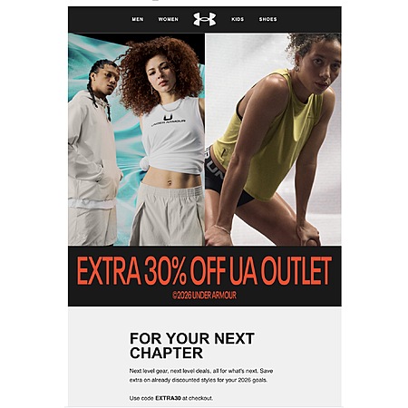 Under Armour Extra 30% off UA Outlet Use code EXTRA30 at checkout ...