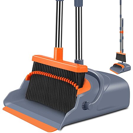 Upgrade Broom and Dustpan Set, Self-Cleaning with Dustpan Teeth, Indoor&Outdoor Sweeping, Ideal for Dog Cat Pets Home Use, Stand Up Broom and Dustpan (Gray&Orange)  $18.83 Amazon