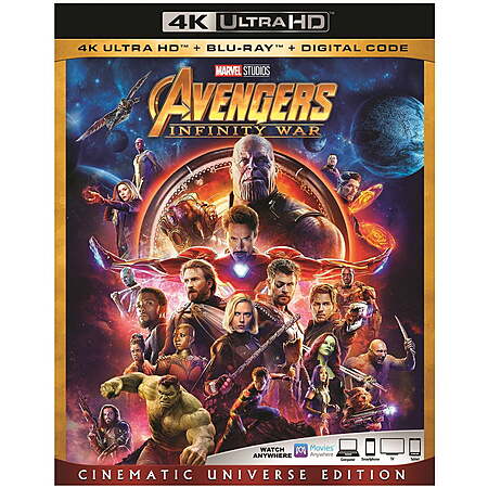 Avengers: Infinity War (4K Ultra HD + Blu-ray + Digital ) $22.50 ...