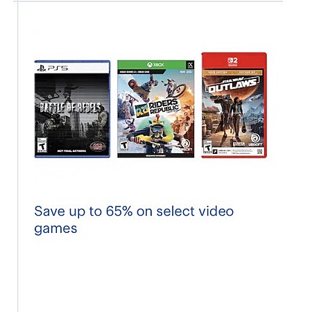 Save up to 65% on Select Video Games Bestbuy.com Starwars Outlaws Nintendo Switch, Xbox, PlayStation Riders Republic Xbox