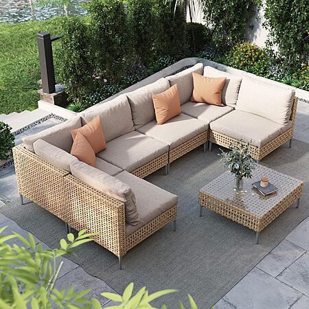 Grand patio 7-Piece Wicker Patio Furniture Set, Outdoor Sectional Sofa
