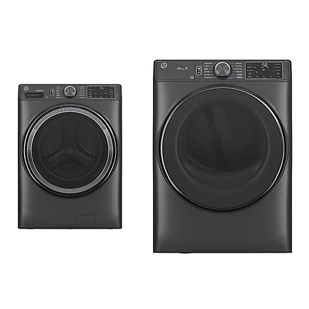Package - GE - 5.0 Cu. Ft. Stackable Smart Front Load Washer with Steam, SmartDispense and Odorblock Ultra Fresh Vent System and 7.8 Cu. Ft. Stackable Smart Electric Dryer
