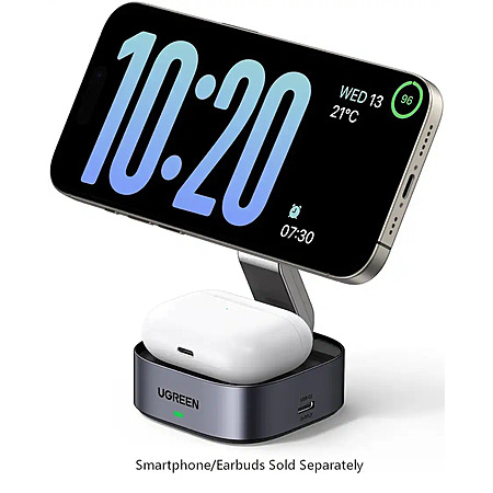 UGREEN - MagFlow 2-in-1 Wireless Charger for iPhone 12-17 Series and AirPods, Compact Foldable Charging Station (No Adapter) - Black $15.99 Bestbuy.com