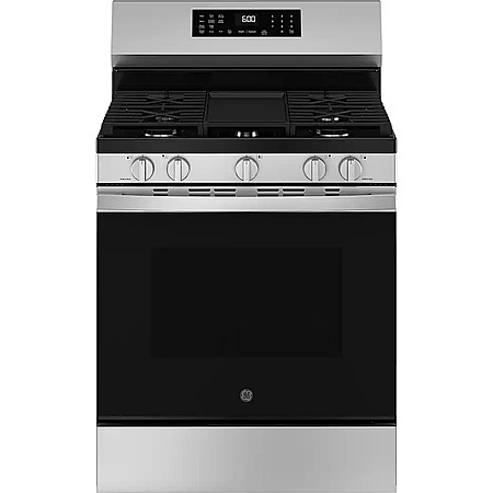 GE - 30 in. Wide 5 Burners 5.3 Cu. Ft. Freestanding Gas Convection Range with Steam Cleaning and EasyWash Oven Tray - Stainless Steel $779.99 Bestbuy.com