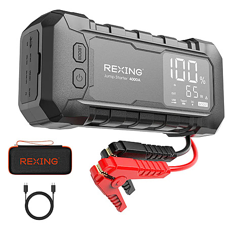 Rexing - 4000A Jump Starter, 12V Car Battery Booster with 65W Quick Charger $99.99 Bestbuy.com