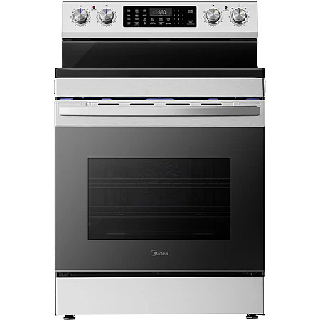 Midea - 30 in. Wide 6.3 cu. ft. 5-Element Freestanding Electric Range with Sapphire Blue Interior, Self Clean, Air Fry, WiFi - Stainless Steel $549.99 Bestbuy.com