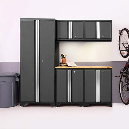 NewAge Products Bold Series 6-piece Cabinet Set with 30 in. Locker, Base and Wall Cabinet $649.99 Gray or Black Free Shipping Costco.com