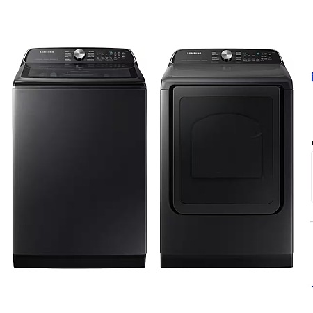 Package - Samsung - 5.5 Cu. Ft. High-Efficiency Smart Top Load Washer with Super Speed Wash - Brushed Black and 7.4 Cu. Ft. Smart Electric Dryer $1499.98 Bestbuy.com