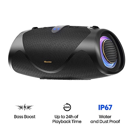 Hisense - Bluetooth Speaker WeBoom, Up to 24-Hour Playtime, Convenient Carry Strap, IP67, Auracast – - Black $149.99 Bestbuy.com