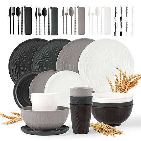 GPED 48 Pcs Imitation Rock Texture Wheat Straw Dinnerware Sets For 4 ...