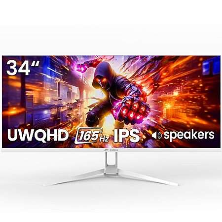 CRUA 34'' White Gaming Monitor, 165HZ/144HZ, WQHD(3440x1440P) IPS UltraWide $149.99 at CRUA Technology via Amazon