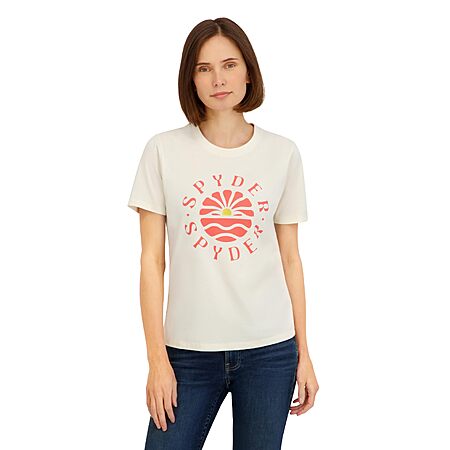 Spyder Womens Retro Sunset Graphic Short Sleeve Tee T-Shirt, Pearl, L