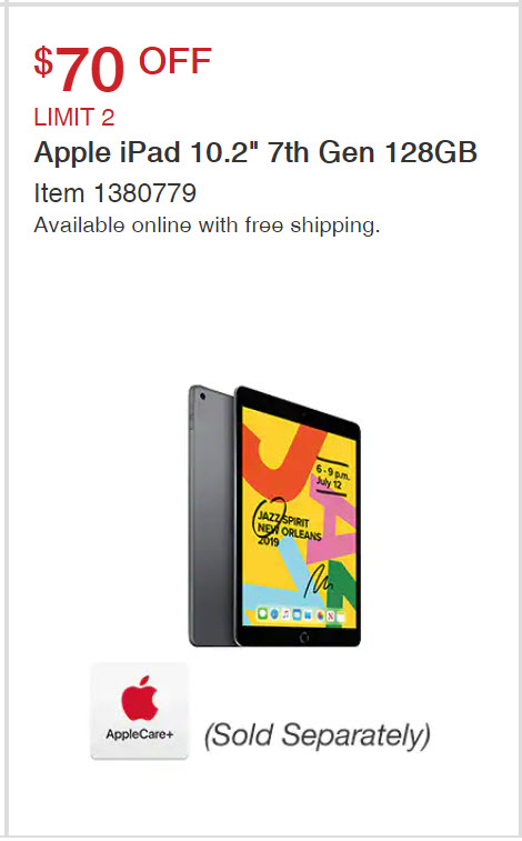 Apple iPad 10.2" 7th Gen 128GB for $330 (Active 05/20/20)