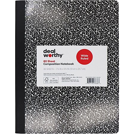 80-Sheet Dealworthy Composition Book (College or Wide Ruled, various) $0.40 + Free Pickup