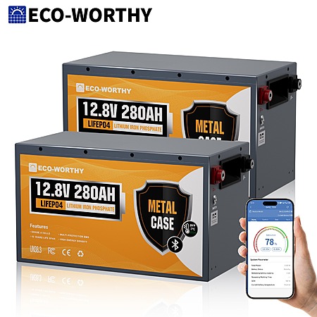 Select Accts: 2-Pk ECO-WORTHY 12V 280Ah LiFePO4 RV Battery w/ BMS & Bluetooth $514 + Free S&H