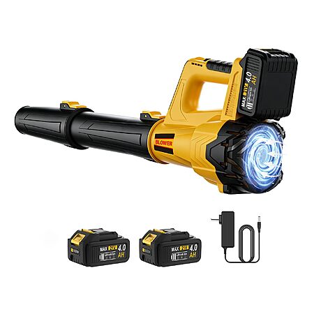 Leaf Blower Cordless - 680CFM Electric Leaf Blower w/2 * 4.0Ah Batteries and Charger 2 Speed 21V Powerful Blowers for Garden Lawn Care Patio Blowing Leaves Dust Snow Gift