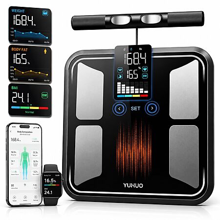 YUHUO Smart Scale for Body Weight, 8-Electrode Digital Bathroom Scale with BMI, Body Fat, Muscle Mass, Segmental Full Body Composition Analyzer, 28 Metrics Bluetooth App