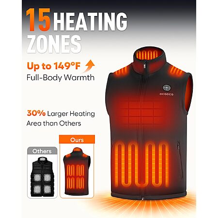 Men's Heated Fleece Vest with 16000mAh Battery,15 Heating Zone Heated Vest